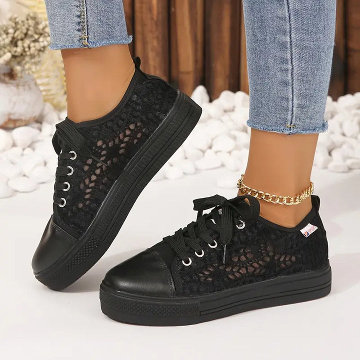 Dam Sneakers Veterslutning Öppen Textur Mjuk Textil 3