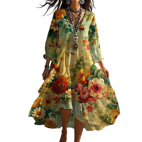 Dam Sommarklänning Boho V-ringad Flödande Stil 0