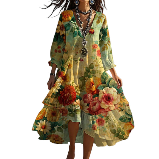Dam Sommarklänning Boho V-ringad Flödande Stil 0