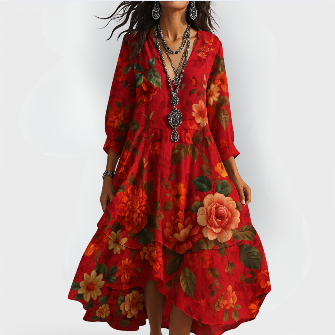 Dam Sommarklänning Boho V-ringad Flödande Stil 1