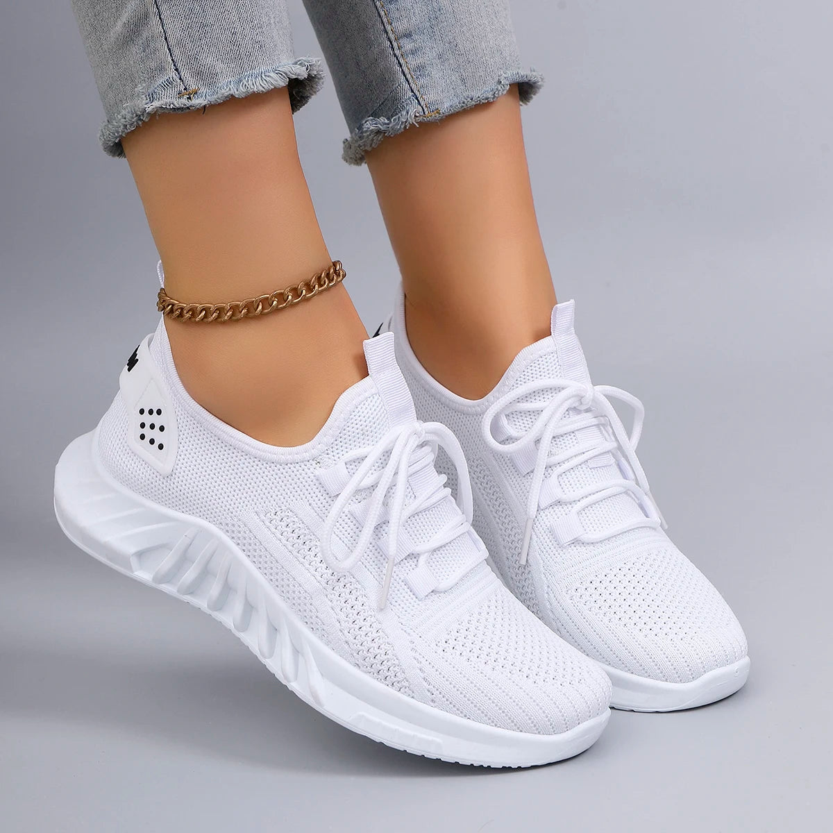 Dam Sportskor Snörning Andningsbar Lättviktig Textil 3