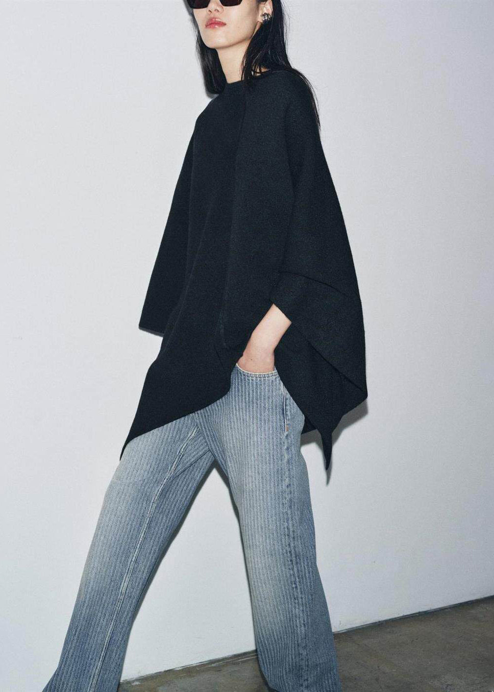 Dam Stickad Oversized Tröja med Kappärm Plus Size 1