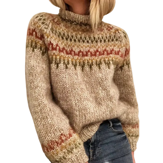 Dam Stickad Tröja Nordisk Stil Tidlös Design 0