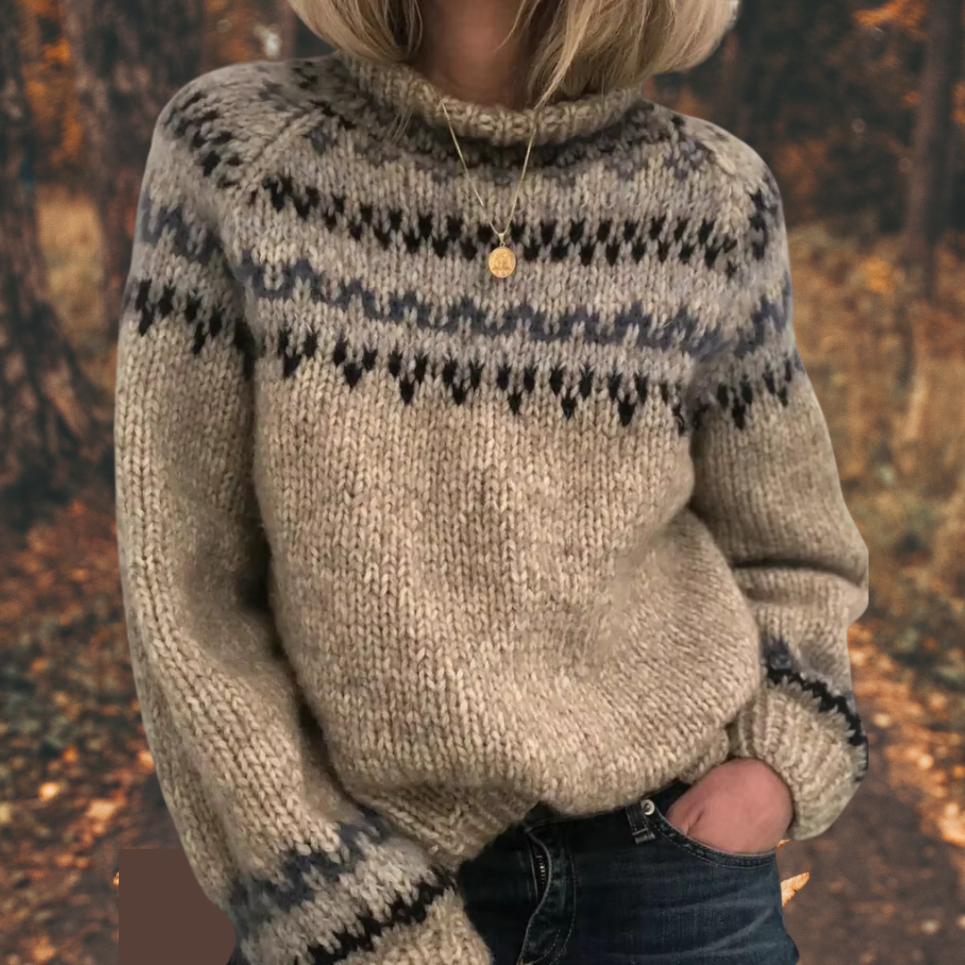 Dam Stickad Tröja Nordisk Stil Tidlös Design 1
