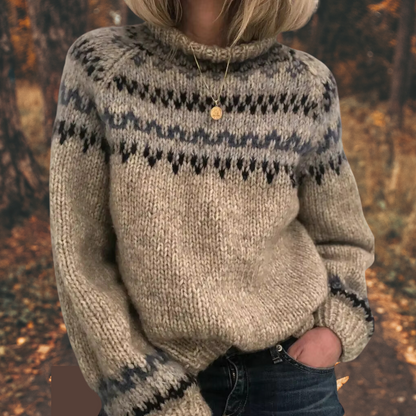 Dam Stickad Tröja Nordisk Stil Tidlös Design 1
