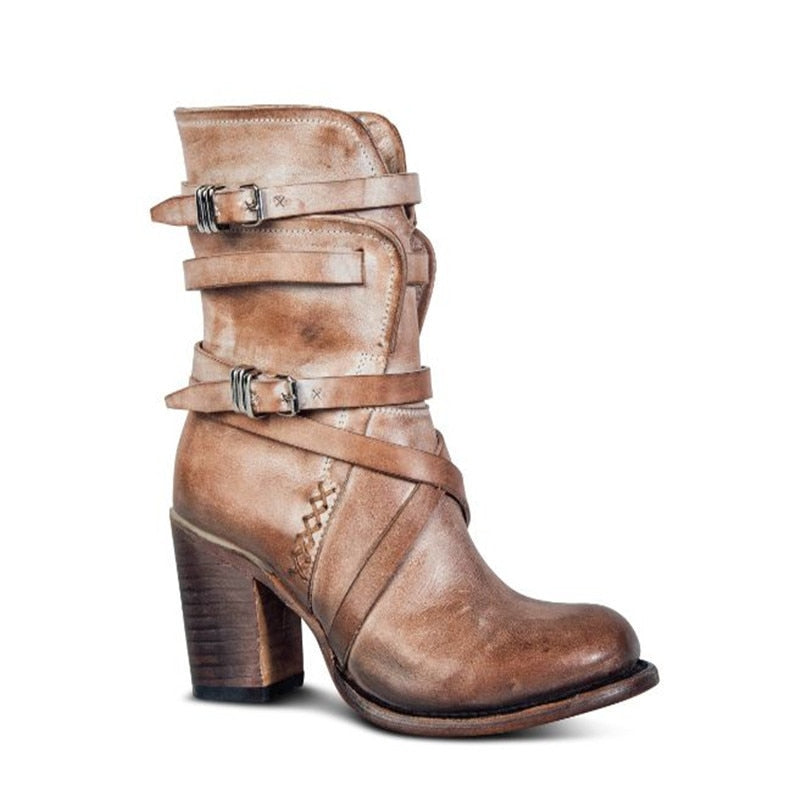 Dam Stövlar Ankelboots Chunky Klack Med Distressed Finish 3