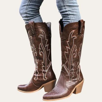 Dam Stövlar Cowboystil Imitationläder med Gummisula 1
