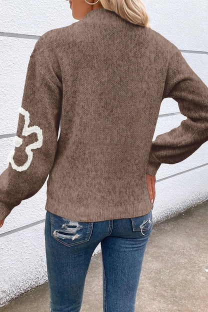 Dam Sweater med Blommotiv och Halvdragkedja 5