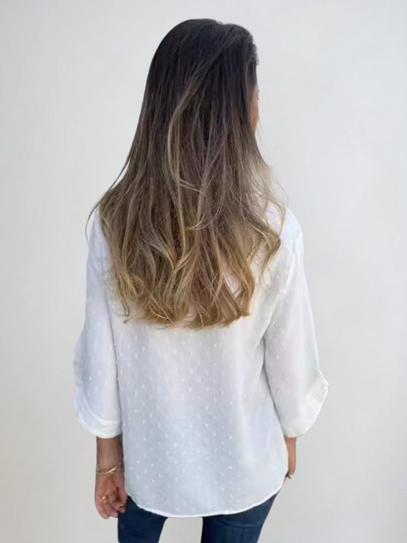 Dam T-shirt Avslappnad Stil Med Knappärmar 4