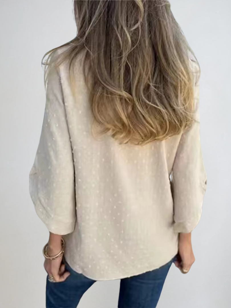 Dam T-shirt Avslappnad Stil Med Knappärmar 5