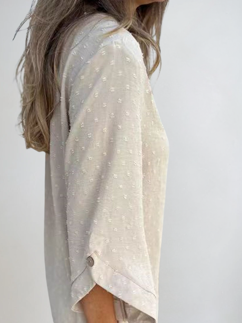 Dam T-shirt Avslappnad Stil Med Knappärmar 7