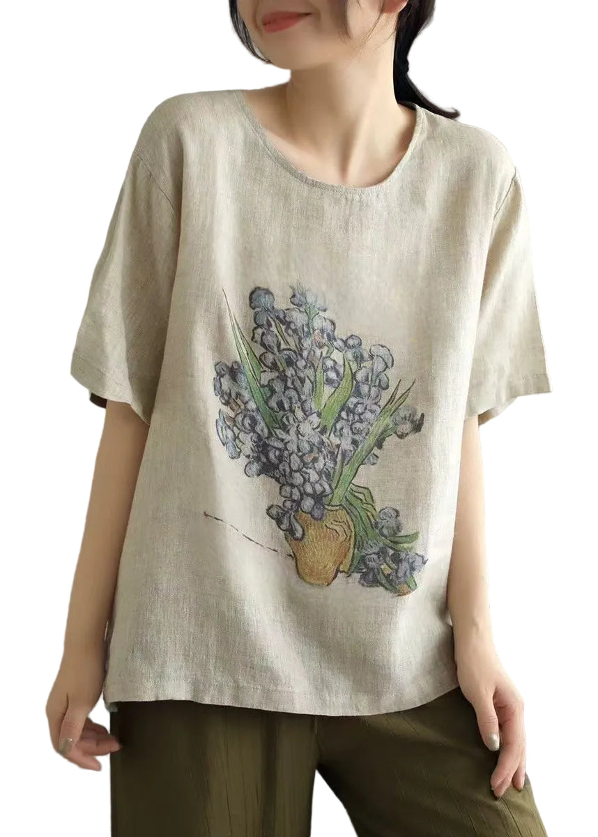Dam T-shirt Linne Casual O-hals 0