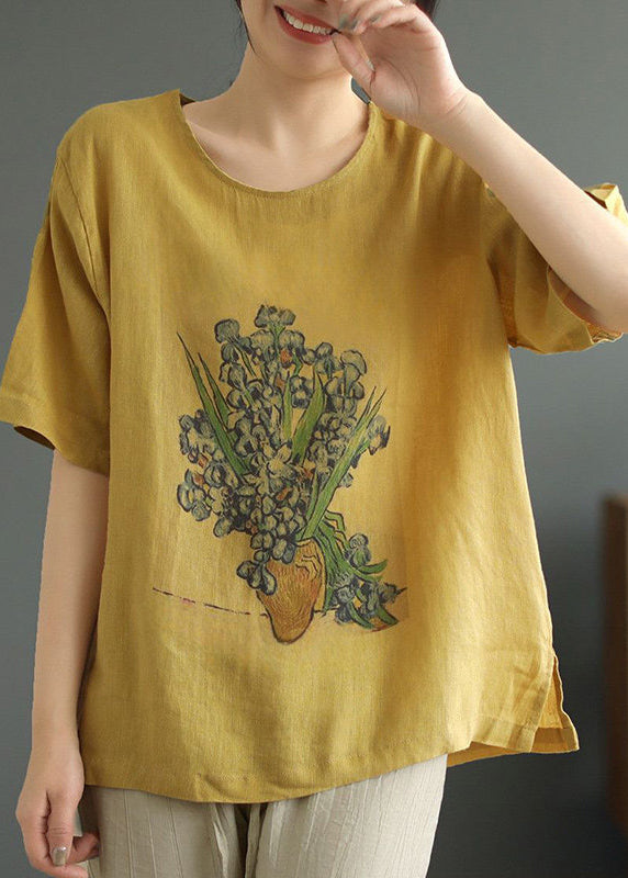 Dam T-shirt Linne Casual O-hals 1