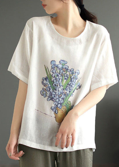 Dam T-shirt Linne Casual O-hals 2
