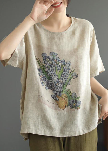 Dam T-shirt Linne Casual O-hals 3