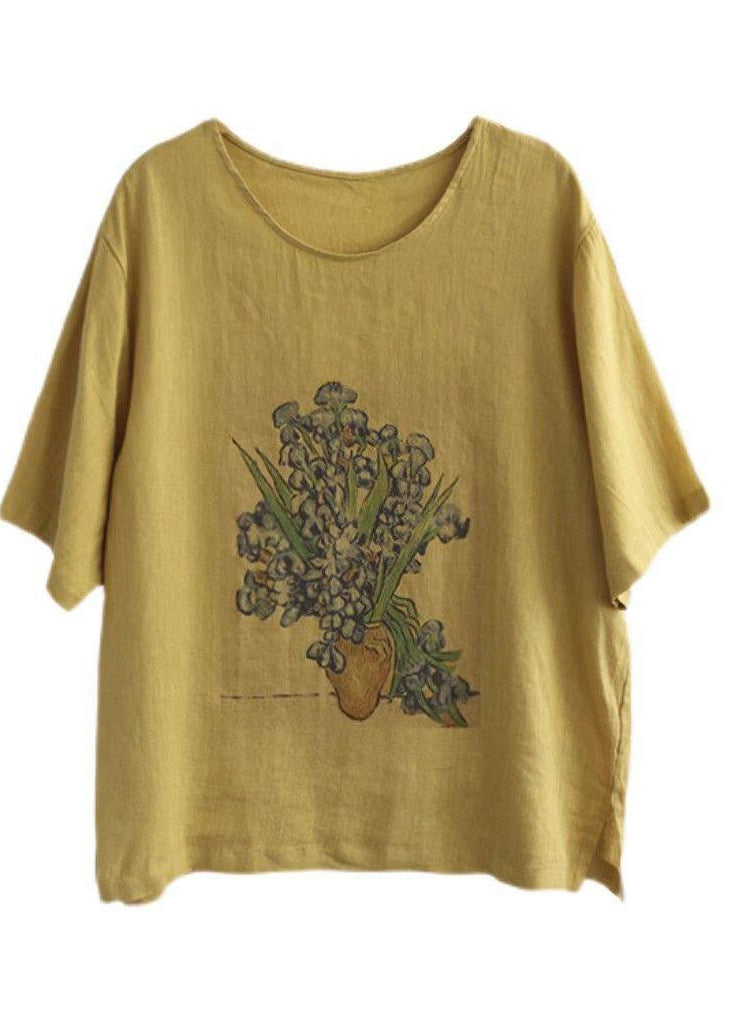Dam T-shirt Linne Casual O-hals 4