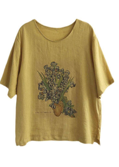Dam T-shirt Linne Casual O-hals 4