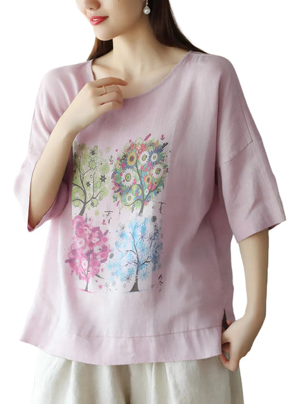 Dam T-shirt O-hals Lös Passform Sommarstil 0
