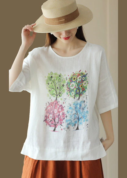 Dam T-shirt O-hals Lös Passform Sommarstil 1