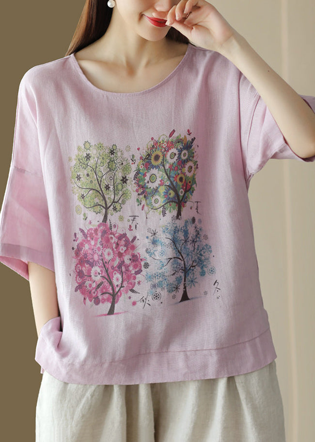 Dam T-shirt O-hals Lös Passform Sommarstil 2