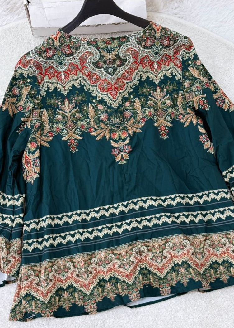Dam T-shirt med Bohemisk O-ringning och Utsvängda Ärmar 2