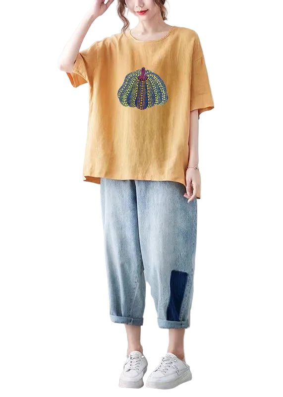 Dam T-shirt med O-hals Casual Stil 0