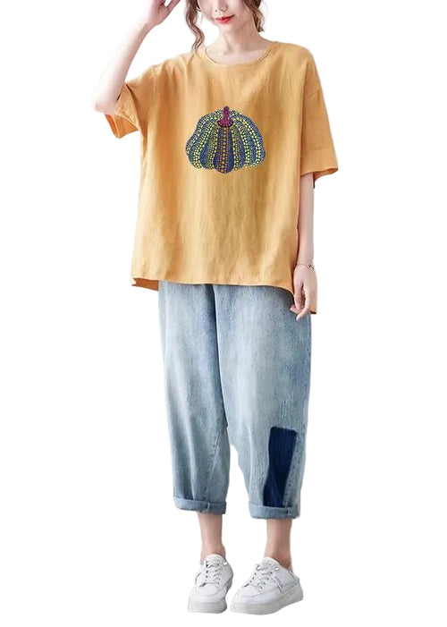 Dam T-shirt med O-hals Casual Stil 0
