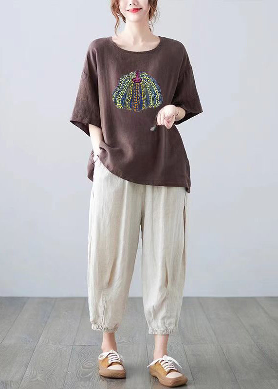 Dam T-shirt med O-hals Casual Stil 1