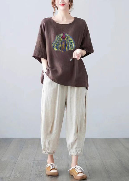 Dam T-shirt med O-hals Casual Stil 1