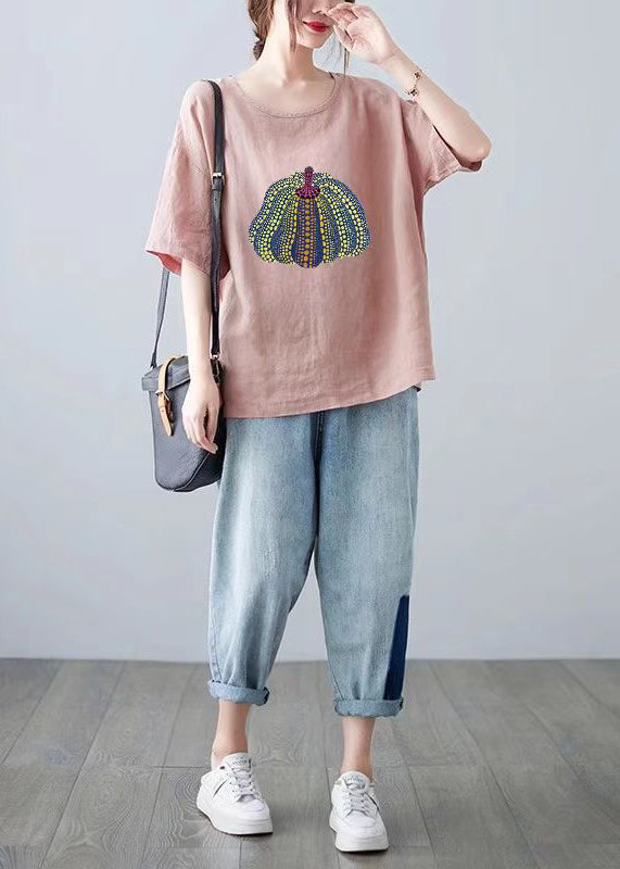 Dam T-shirt med O-hals Casual Stil 2
