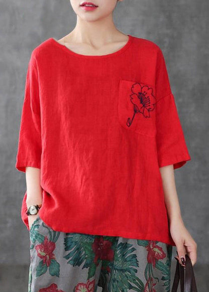 Dam T-shirt med O-hals och broderidetaljer 1
