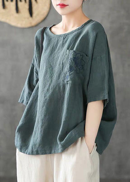 Dam T-shirt med O-hals och broderidetaljer 2