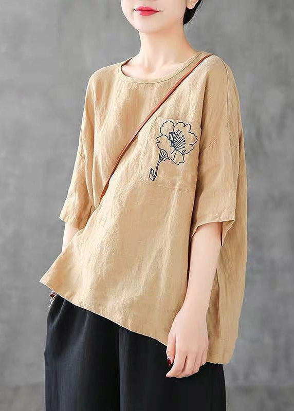 Dam T-shirt med O-hals och broderidetaljer 3