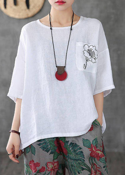 Dam T-shirt med O-hals och broderidetaljer 4