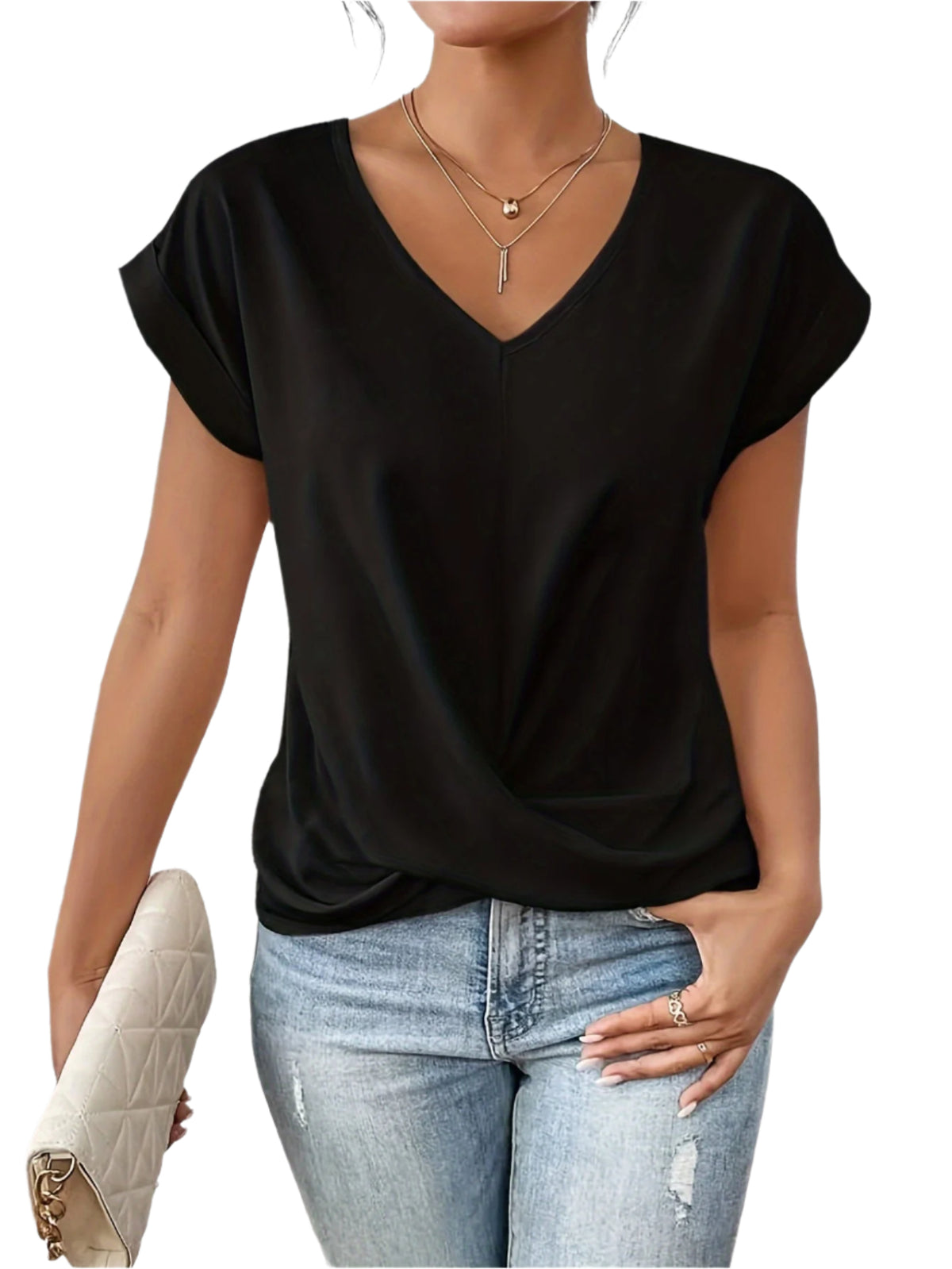 Dam T-shirt med Söt U-ringning i Mjuk Tyg 0