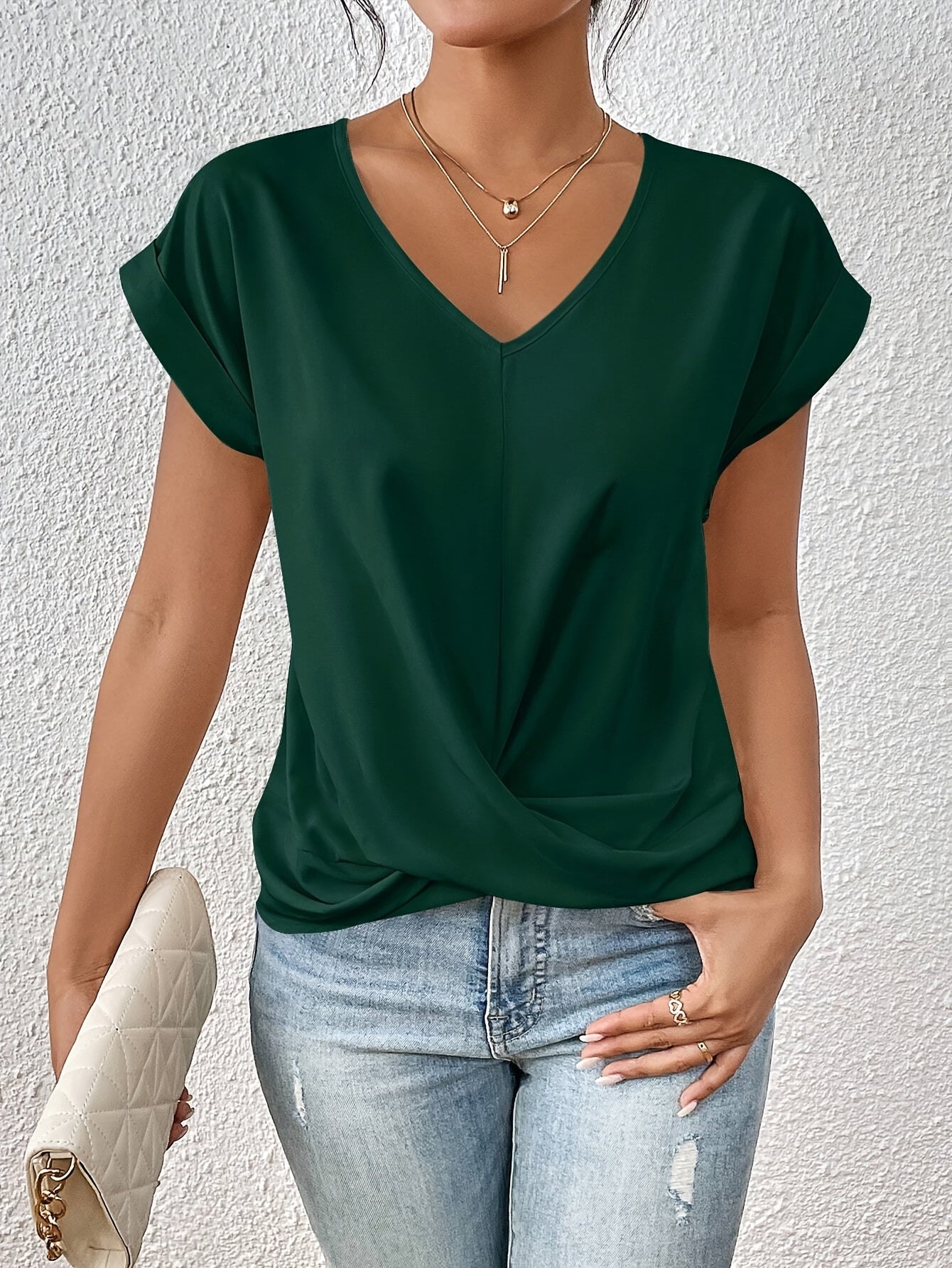 Dam T-shirt med Söt U-ringning i Mjuk Tyg 8