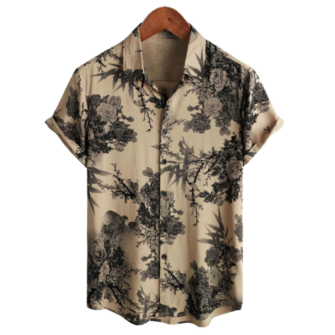 Dam T-shirt med kort ärm och blommönster i lätt material 0