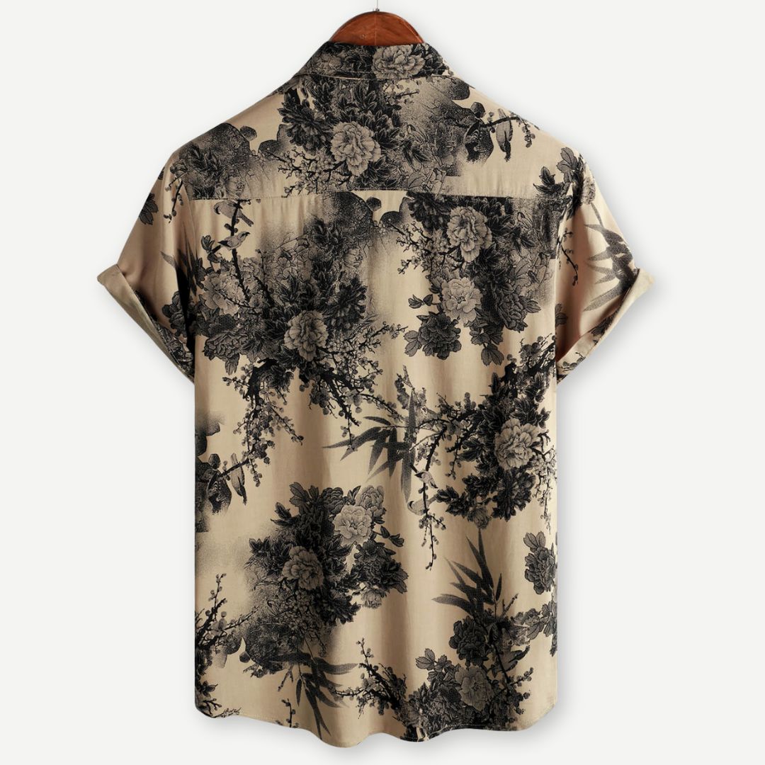 Dam T-shirt med kort ärm och blommönster i lätt material 1