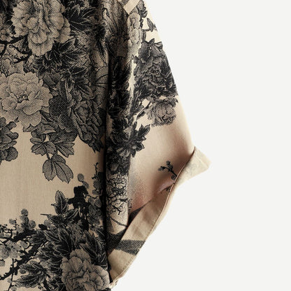 Dam T-shirt med kort ärm och blommönster i lätt material 5