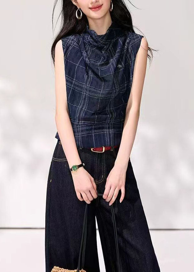 Dam Tank Top Med Draperad Halsringning Och Rutig Design 2