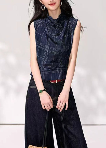 Dam Tank Top Med Draperad Halsringning Och Rutig Design 2