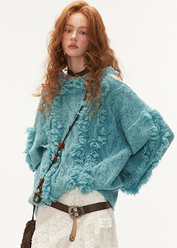 Dam Tjock Stickad Tröja med Kall Axel 2