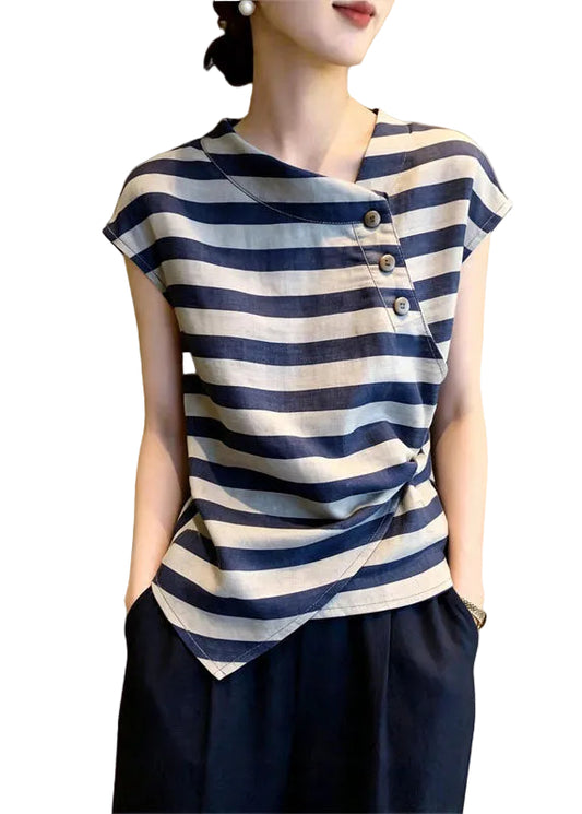 Dam Topp Asymmetrisk Randig Plus Size 0