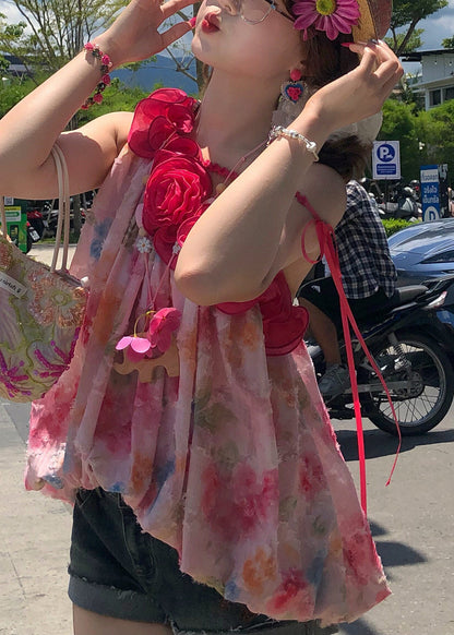 Dam Topp Blommönstrad Enaxlad Ärmlös För Fest och Vardag 4