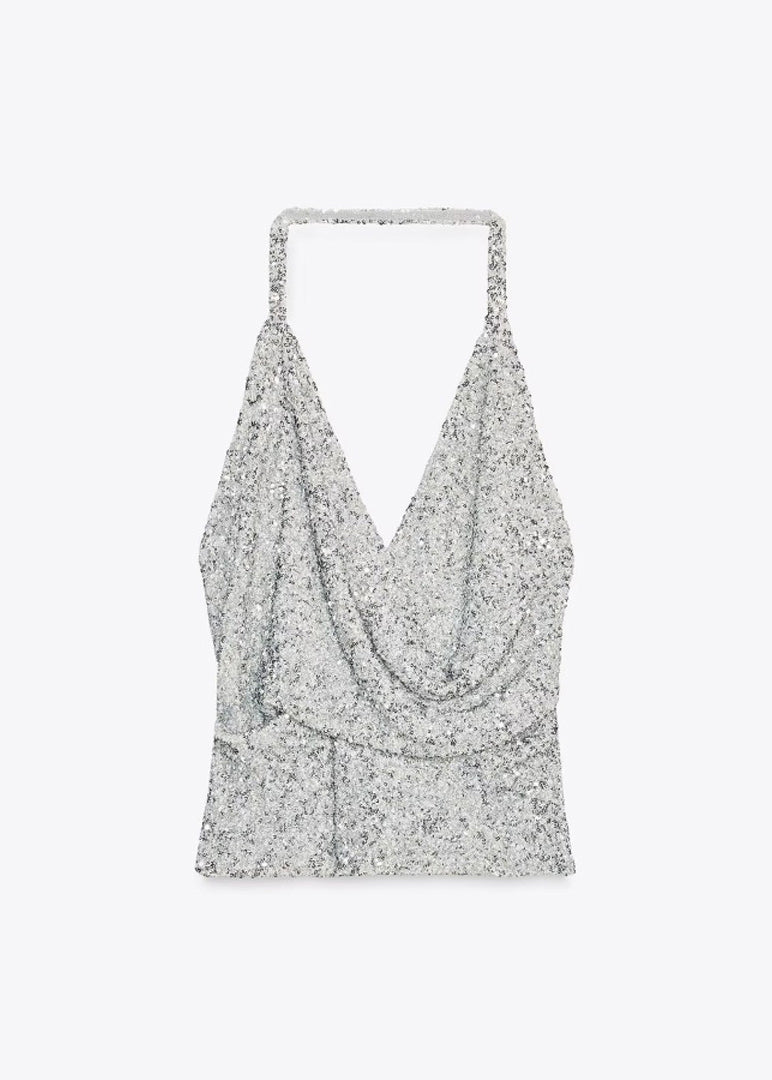 Dam Topp Halter Paljetter Ärmlös 3