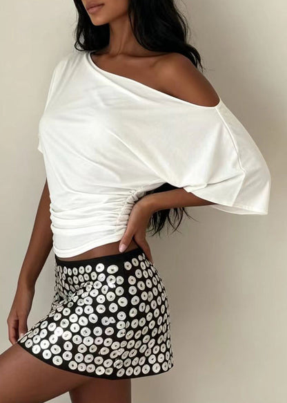 Dam Topp Kortärmad En Axel Rynkad Design 3
