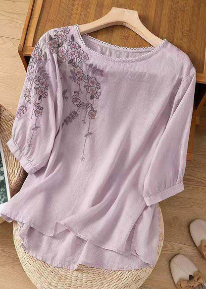 Dam Topp O-hals Broderad Casual Stil 2