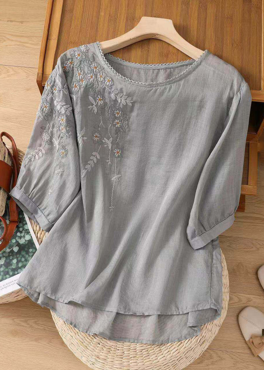 Dam Topp O-hals Broderad Casual Stil 3