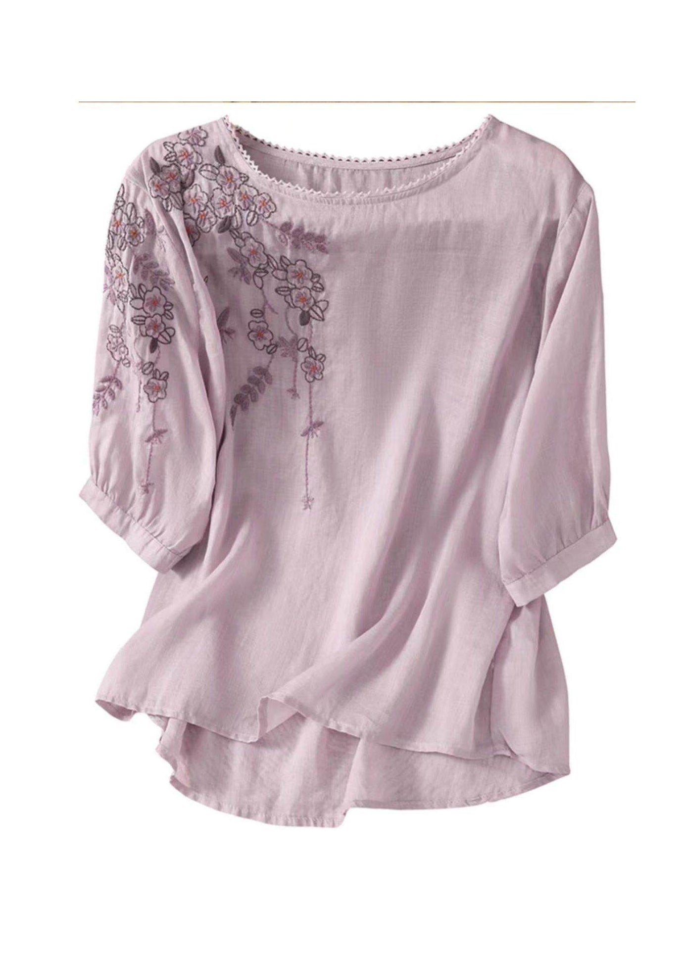 Dam Topp O-hals Broderad Casual Stil 4
