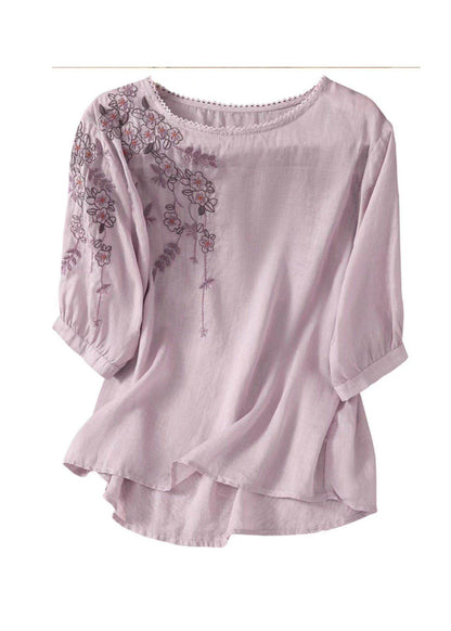 Dam Topp O-hals Broderad Casual Stil 4